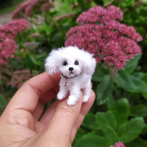 Miniaturowy piesek maltańczyk, szczeniak maltipoo, pluszowa lalka dla lalek Blythe friend, ręcznie robiona przez ukraińskiego artystę.
