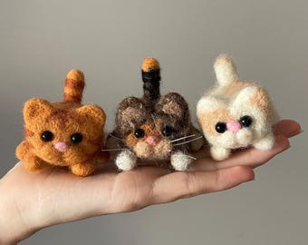 Needle felted cat miniature wool kitten cute little kitty pet portrait handmade custom sculpture owner cat memorial gift small pocket toy