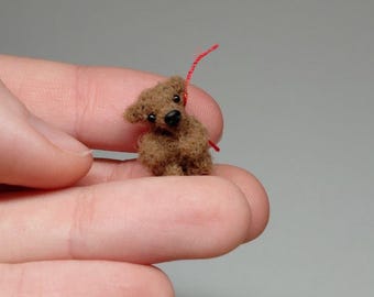 Micro crochet Teddy bear OOAK 2 cm 0.8 inch cute little soft plushie bear dollhouse miniature doll pet friend Collectible toy exclusive gift