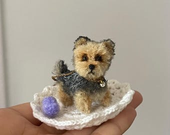 Miniature dog York Yorkie Yorkshire terrier puppy for Blythe Qbaby BJD doll dollhouse companion fluffy realistic pet memorial adorable gift