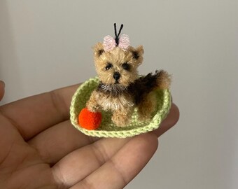 Miniature dog York doll tiny realistic animal Yorkie sculpture Yorkshire terrier Blythe bjd Qbaby pet dollhouse decor small pocket figurine