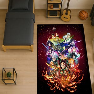 Japanese Anime Kids Rug, Manga Themed Poster Mat, Non-Slip Decor
