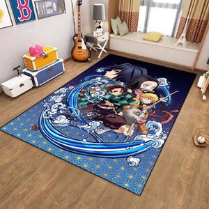 Japanese Anime Kids Rug, Manga Inspired Mat, Non-Slip Decor