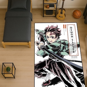 Japanese Anime Characters Rug, Manga Themed Kids Mat, Non-Slip Decor
