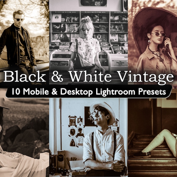 10 VINTAGE Black and White Lightroom Mobile Presets & Desktop Presets | Retro preset, Cinematic presets, Sepia Presets, Nostalgic preset
