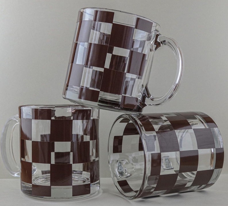 Checkered Glass Mugs Coffee Mugs Tea Checkerboard Checker Etsy