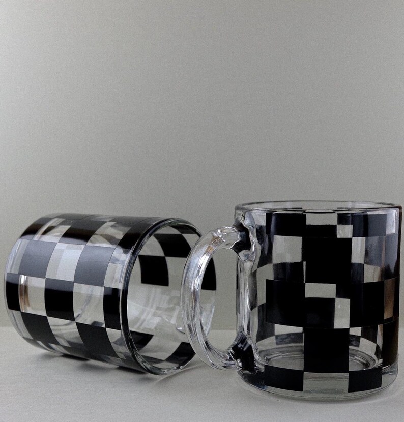 Checkered Glass Mugs Coffee Mugs Tea Checkerboard Checker Etsy