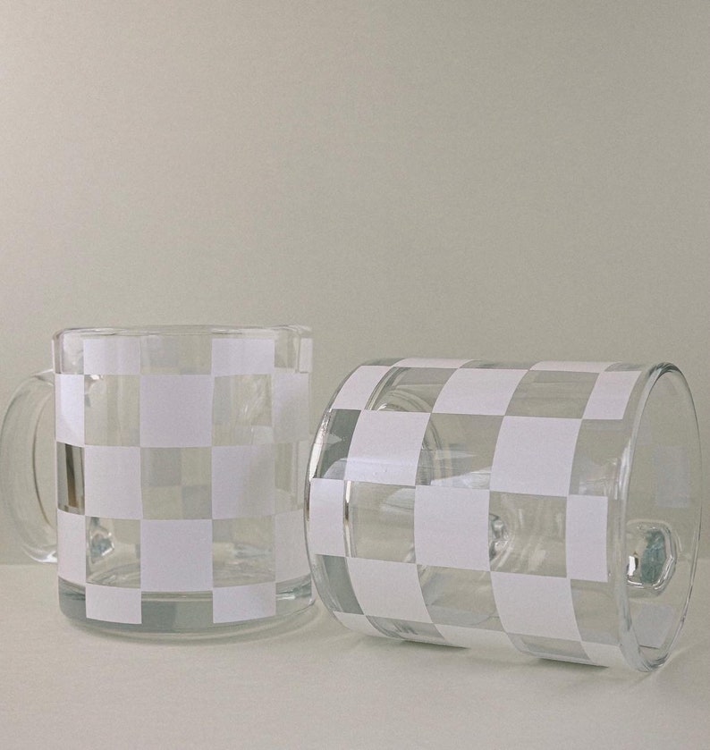 Checkered Glass Mugs Coffee Mugs Tea Checkerboard Checker Etsy