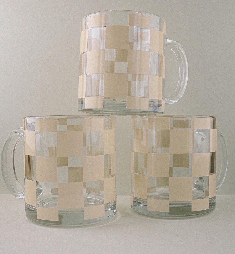 Checkered Glass Mugs Coffee Mugs Tea Checkerboard Checker Etsy