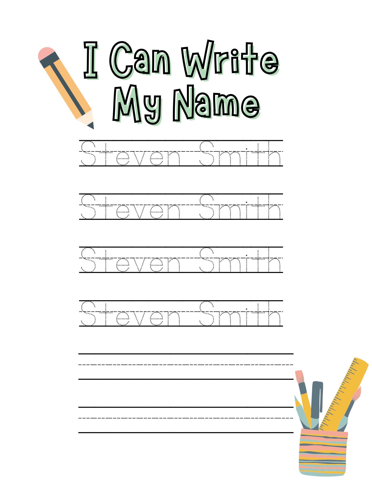 Customized I Can Write My Name Worksheet Etsy