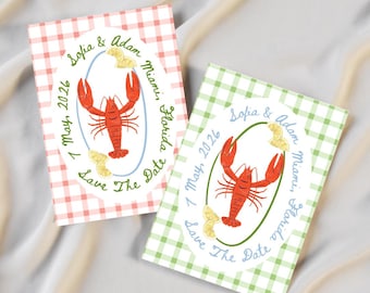 Gingham Lobster Birthday Invitation – Coastal Seafood Party (Canva Template)