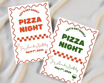 Pizza Party Night Invitation – Red Checkers, Customizable Canva Template (Digital Download)