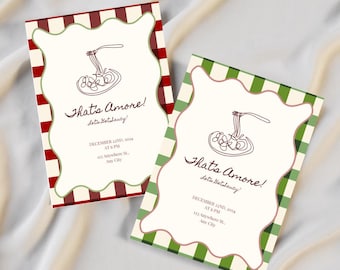 Gingham Pasta Party Invitation – Customizable Birthday Template (Canva)