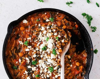 Mediterranean Orzo Skillet Recipe PDF (Cups + Grams) | Printable | One‑Pan Tomato & Veg | Instant Download