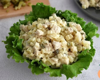 Creamy Chicken Salad Recipe PDF (Cups + Grams) | Printable | Pickles, Mayo, Sandwich/Appetizer | Instant Download
