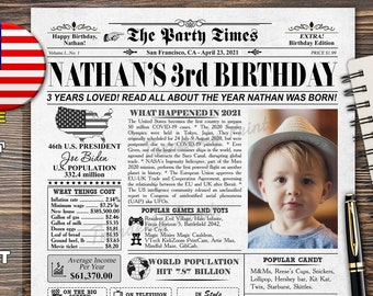 2021 Newspaper Poster, 3rd birthday gift, Personalized 3rd birthday gift idea, back in 2021, 3rd birthday party decor, 3rd birthday sign