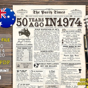 Back in 1974 Australian Newspaper Poster PRINTABLE, 1974 PRINTABLE ...