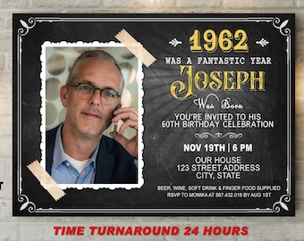 60th Birthday Invitation, Chalk Birthday Invite, Men's Birthday Invitation, Surprise Birthday Invite, 60th Birthday Invite, Any Age Invite