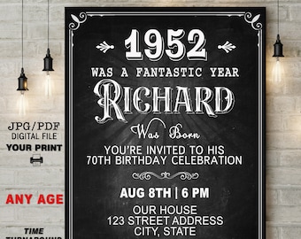 70th Birthday Invitation, Rustic Birthday Invite, Men's Birthday Invitation, Surprise Birthday Invite, 60th Birthday Invite, Any Age Invite
