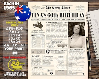 1965 AUSTRALIA, 60th birthday newspaper print Australian, 1965 birthday poster, 60 years ago back in 1965 print Aussie, 60th birthday gift