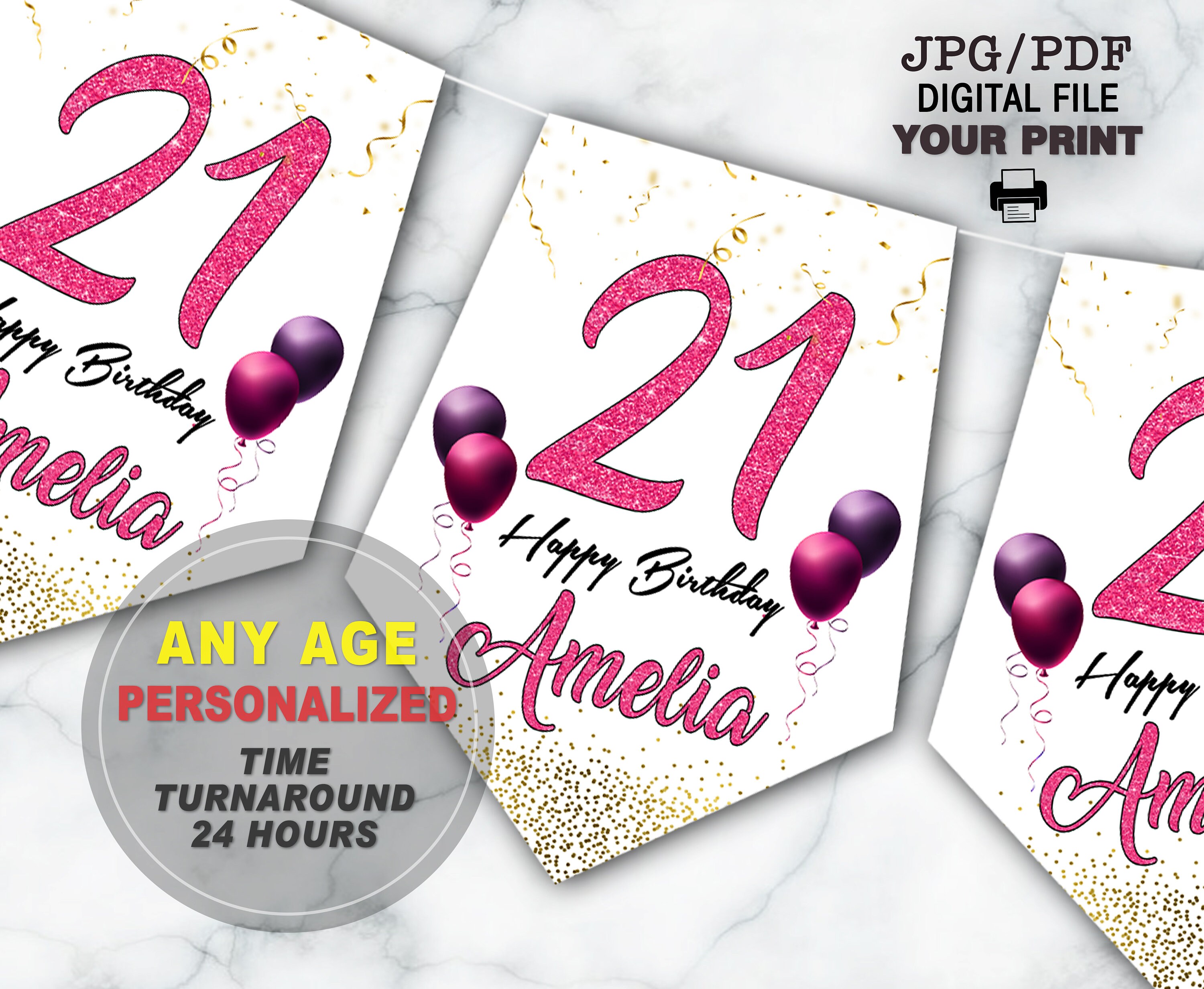 Banner 21st Birthday Giant Party 8FT 254cm 100 Inches White New Happy 