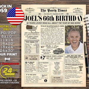 66th birthday gift for men or women, 1959 birthday poster, 66th Birthday Newspaper Poster Sign PRINTABLE, back in 1959, 66th  birthday ideas