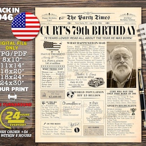 1946 poster, 79th birthday newspaper sign, 1946 birthday poster, 79 years ago back in 1946, 79th birthday decor, Birthday Gift for Grandpa