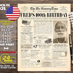 1925 Birthday Sign, 100th Birthday Party, 100th Birthday Poster, 100th Newspaper, Back in 1925, Gift for 100th, Gift for grandpa, Any Age