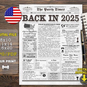 Back in 2025, Fun Facts 2025 Newspaper, Keepsake Gift Birthday, The Year 2025 Time Capsule, 2025 Poster, First birthday party decoration
