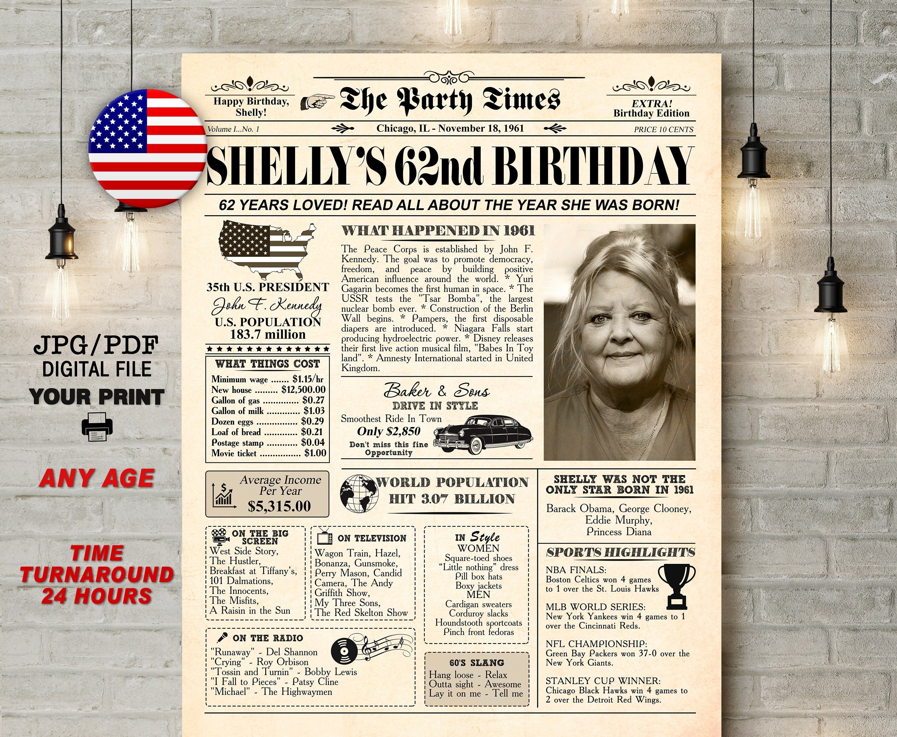 Back in 1961 1961 Birthday Board 62nd Birthday Printable - Etsy