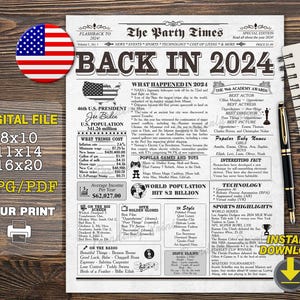 Zurück im Jahr 2024, Fun Facts 2024 Zeitung, Andenken Geschenk Geburtstag, Das Jahr 2024 Time Capsule, 2024 Poster, Erster Geburtstag Partydekoration