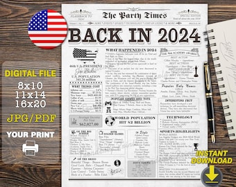 Back in 2024, Fun Facts 2024 Newspaper, Keepsake Gift Birthday, The Year 2024 Time Capsule, 2024 Poster, First birthday party decoration