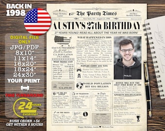 27th birthday gift, Born in 1998, 27th birthday newspaper sign, 1998 birthday poster, 27 years ago back in 1998, 27th birthday decorations