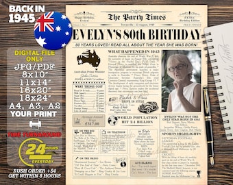 80th Birthday Anniversary Poster, 80th Birthday Gift For Men, Back In 1945 AU Poster, Great Birthday Gift Ideas, Newspaper Print 80 Year Ago