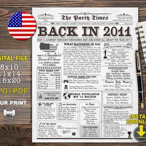 14 years ago back in 2011, 2011 bday sign, 14th birthday newspaper sign, 14th birthday decorations, 2011 birthday poster INSTANT DOWNLOAD
