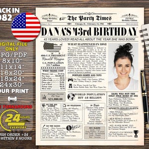Back in 1982, 43rd Birthday Poster, Gift for mom, 1982 Newspaper Poster, 43 Years Ago, Birthday Sign, Birthday Gift, USA in 1982, ANY AGE