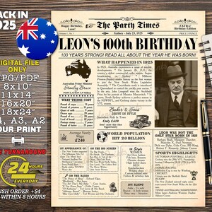1925 poster, 100th birthday newspaper sign, 1925 birthday poster, 100 years ago back in 1925, 100th birthday decorations, Gift for Men