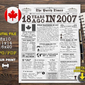 Em 2007, 2007 O Ano em que Você Nasceu PARA IMPRIMIR, Placa de Aniversário de 18 Anos para IMPRIMIR, Presente de Última Hora, Pôster de Aniversário de 18 Anos, Download Instantâneo