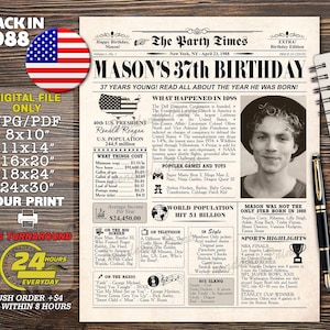 37th birthday gift, Back In 1988 poster, 1988 newspaper, 1988 birthday poster, Born in 1988 poster,  37th gift for him, Personalized gift