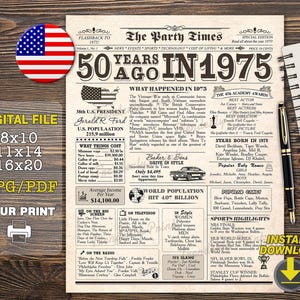 Affiche Retour en 1975, cadeau 50e anniversaire, affiche L'année 1975, Né en 1975, cadeau 50e anniversaire, affiche 50e anniversaire TÉLÉCHARGEMENT IMMÉDIAT