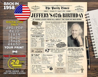 67 Geburtstag Zeitung, 1958 Poster, Zurück im Jahr 1958, Geschenk zum 67 Geburtstag für Sie und Ihn, was 1958 passiert ist, Schild zum 67 Geburtstag