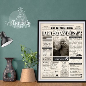 50th Anniversary Gift for Parents, Back in 1974 Newspaper Poster Sign PRINTABLE, 50th Wedding Anniversary Gift for husband wife, ANY YEAR image 4