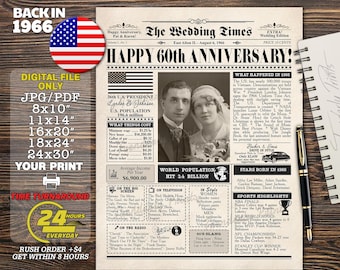 60th Anniversary Gift for Grandparents, Back in 1966 Newspaper Poster Sign PRINTABLE, Couple gift, Gift for husband and wife ANY YEAR