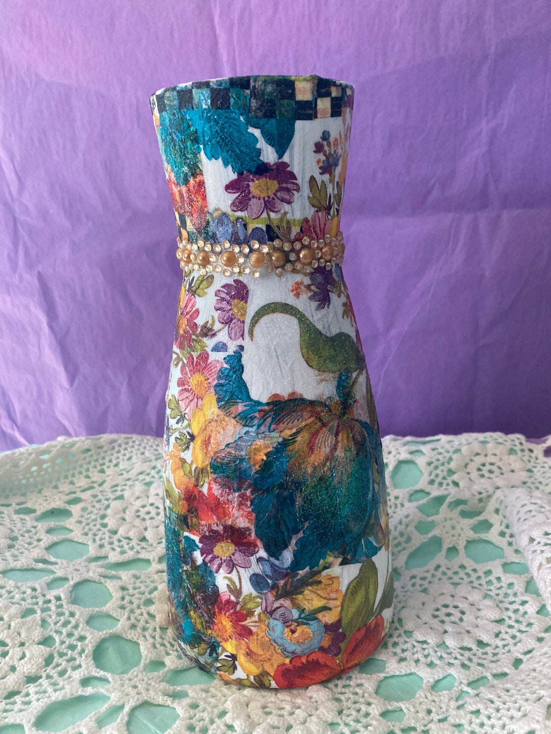 Glass Decoupaged Vase Etsy