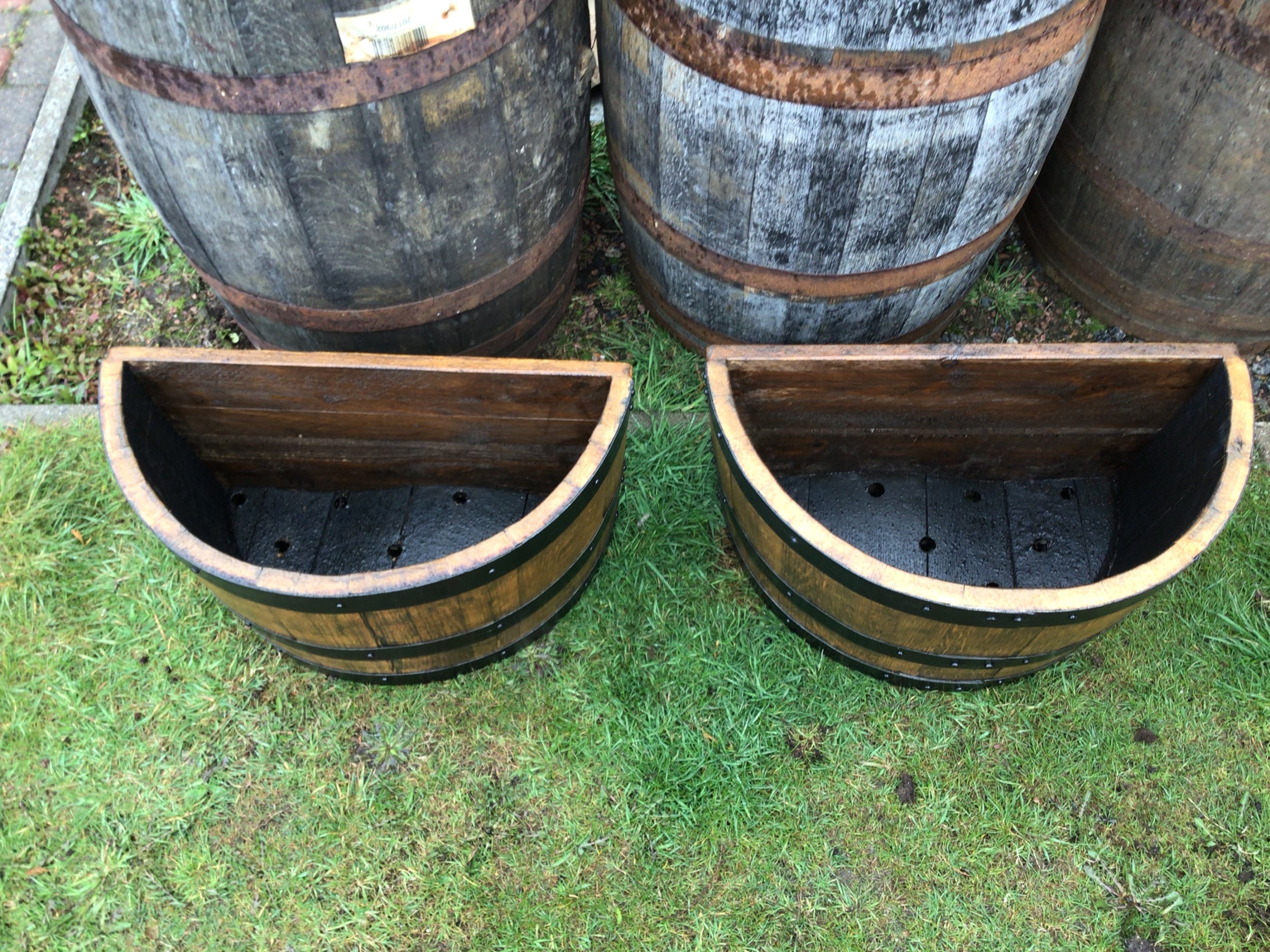 Seasoned Oak Whisky Barrel 1/4 Barrel Flower Planters pair Etsy UK