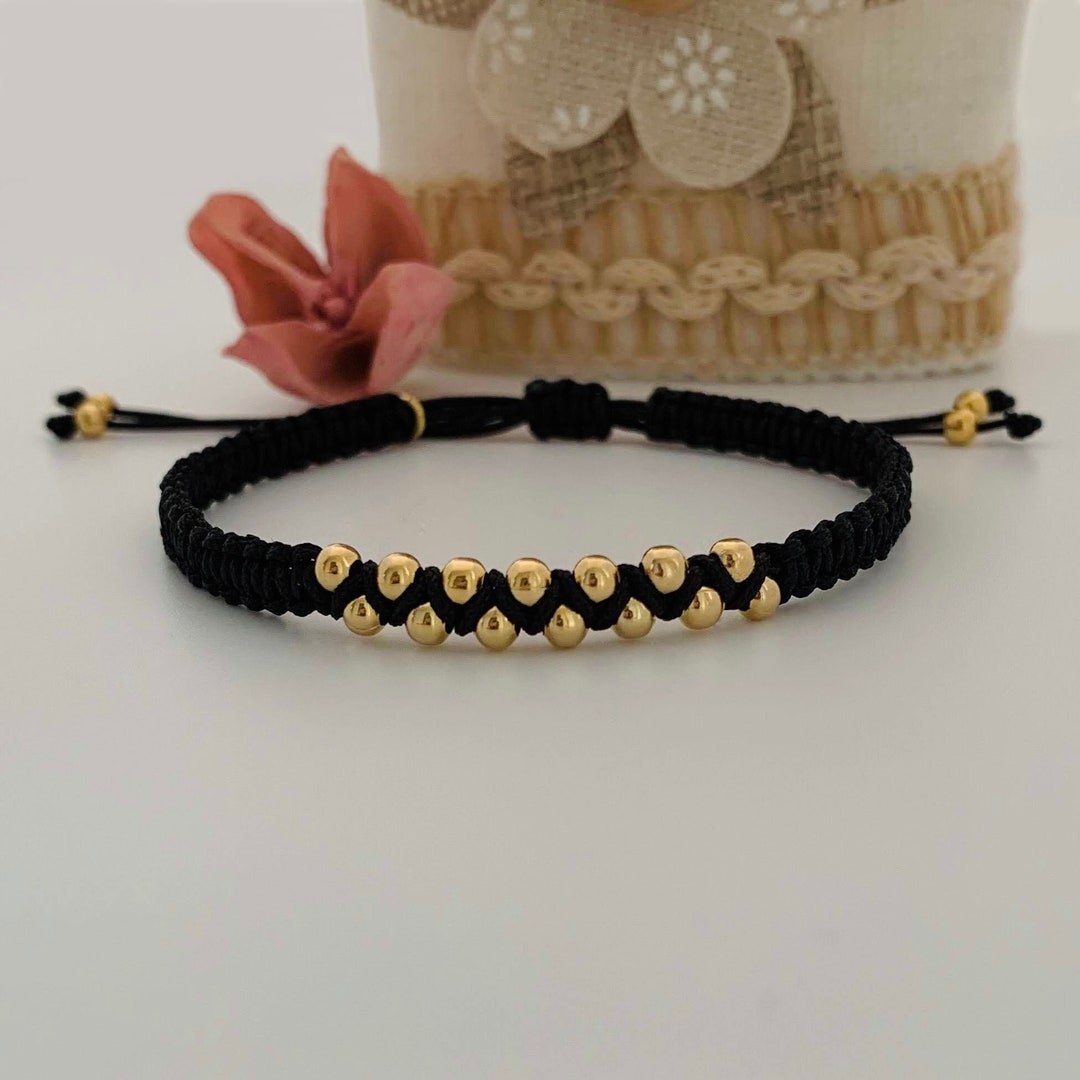 Gold Bead Cord Bracelet Dainty String Bracelet With Charm Etsy