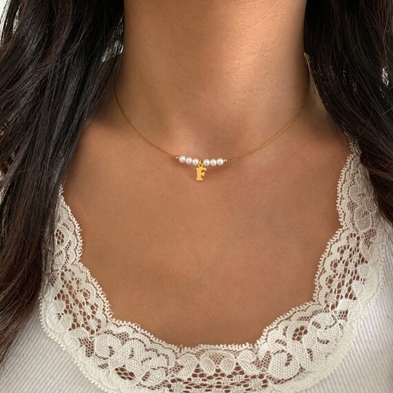 Golden Choker With Mini White Pearls 