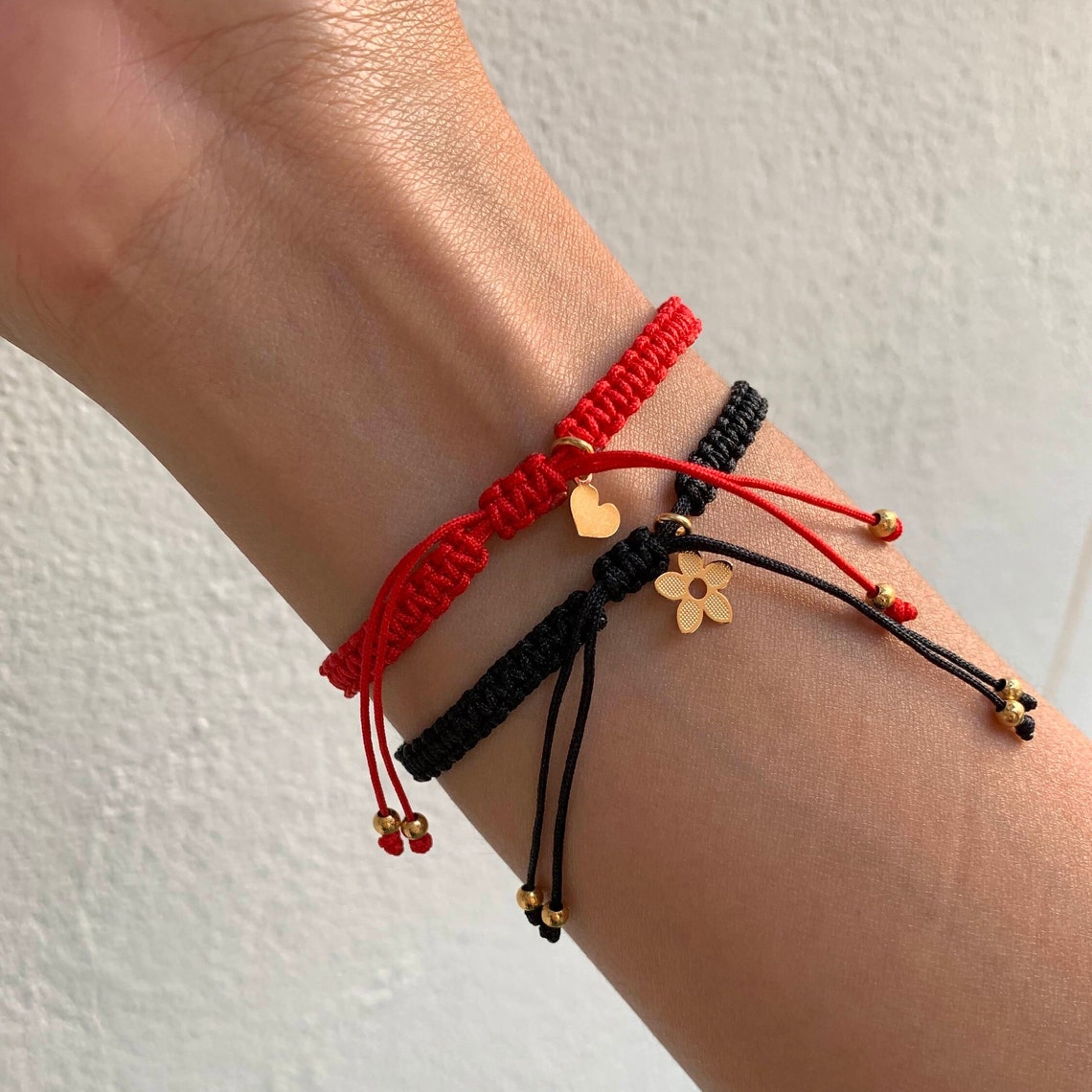 Gold Bead Cord Bracelet Dainty String Bracelet With Charm Etsy