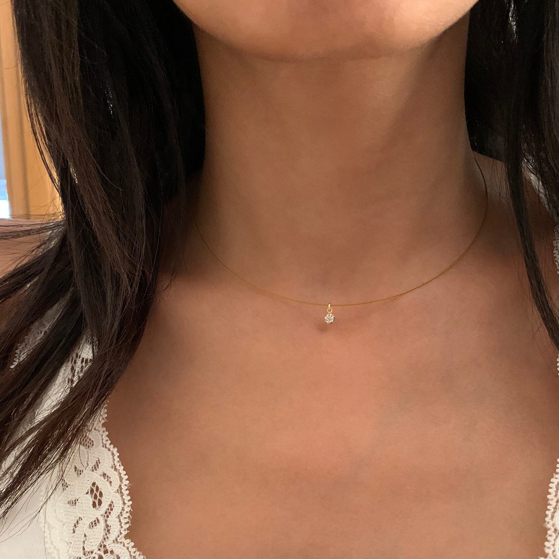 Invisible Necklace Diamond Necklace Pendant Fishing Line Etsy