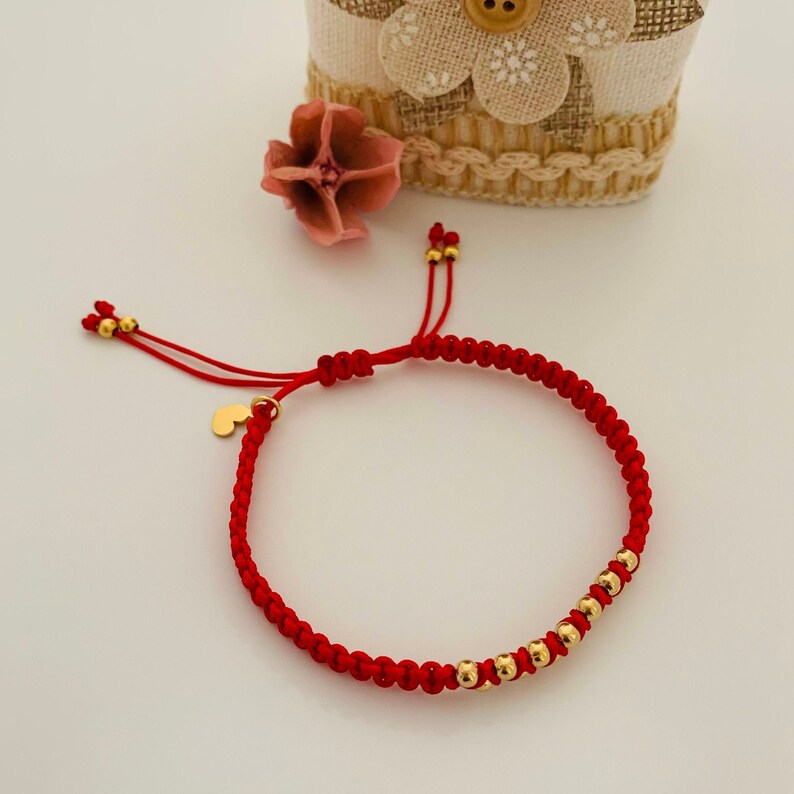 Red String Bracelet Gold Bead Red Thread Bracelet Slip Knot Etsy